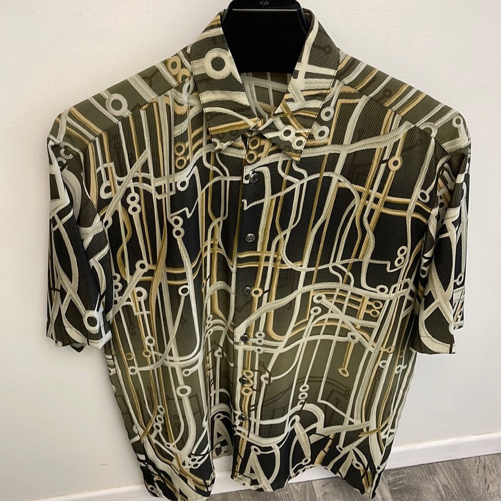 Mens microfiber bridle print s/s dress shirt